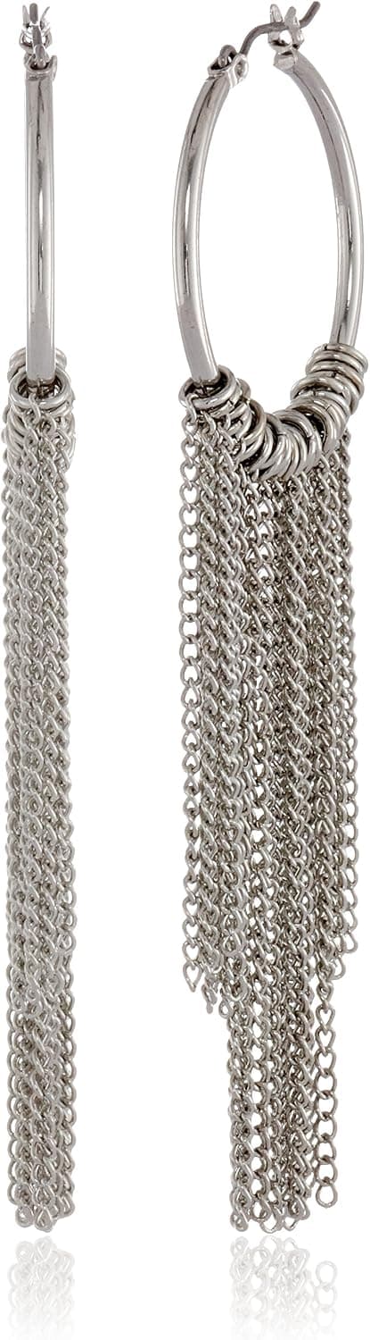 Amazon Collection Silver-Tone Chain and Hoop Earrings