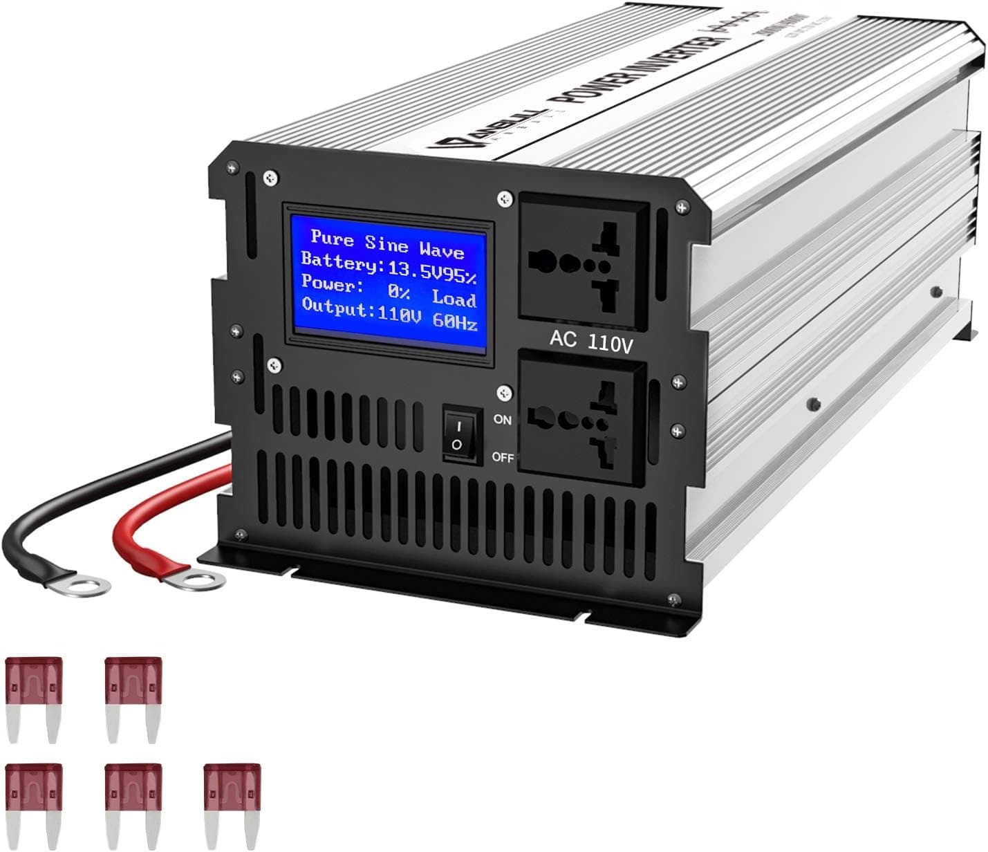 Anbull 2000W Pure Sine Wave Power Inverter DC 12V to AC 110V, Car Power Inverter Converter Transformer with Dual AC Outlets & Large LCD Display