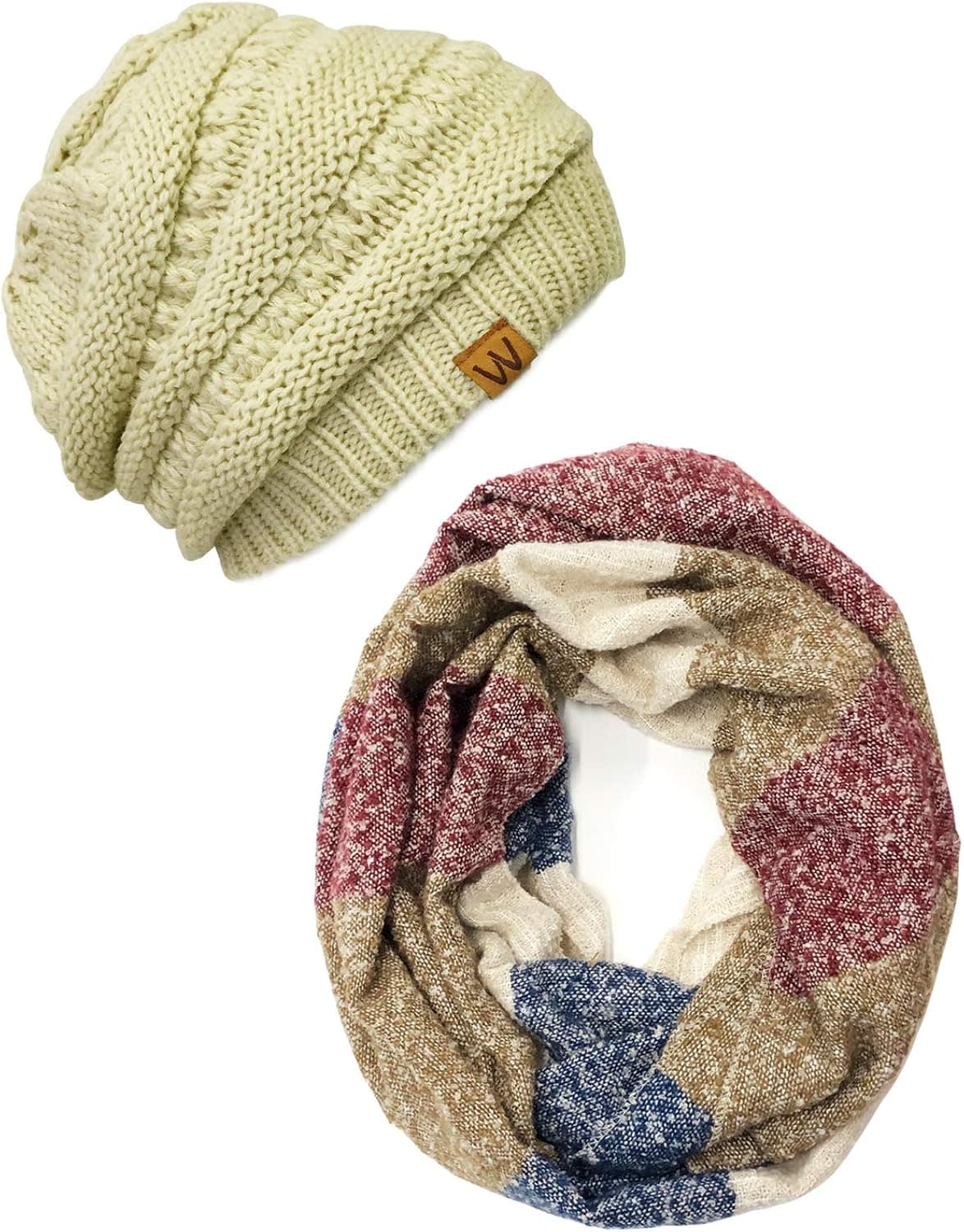 Bowbear Tartan Winter Infinity Scarf with Beanie