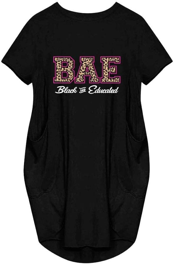 Womens Short Sleeve African American Dresses Plus Size Summer Midi Black Girl Magic Tshirt Dress with Pockets