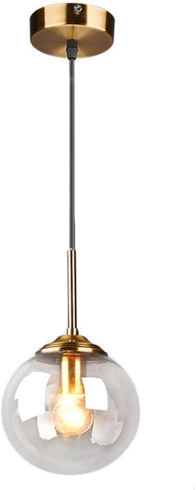 H XD GLOBAL Industrial Retro Loft Ceiling Pendant Light Chandelier Hanging Lamp Fixture Brass Fittings Transparent Glass Globe Lampshade (15cm, Transparent)