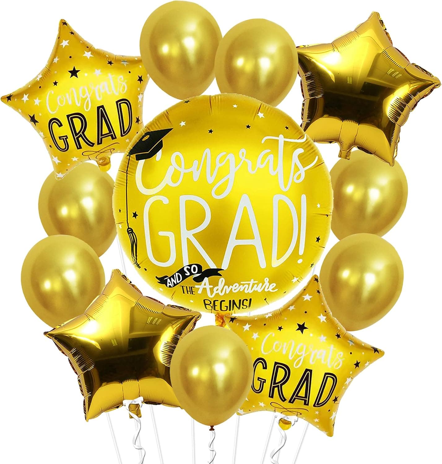 KatchOn, Gold Congrats Grad Balloons - Pack of 12 | Round Grad Foil Balloon with Star Balloons | Congratulations Balloons, Graduation Decorations Class of 2023 | Graduation Balloons, Congrats Balloons