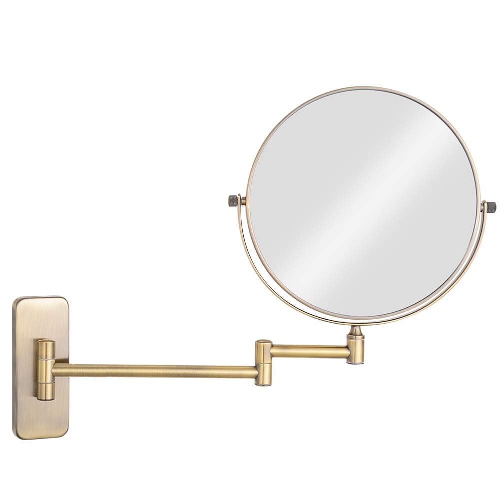 GURUN 8-Inch Double-Sided Wall Mount Makeup Mirrors with 10x Magnification Bathroom Mirror for Hotel Antique Satin Brass Finished M1406K(8in,10X)