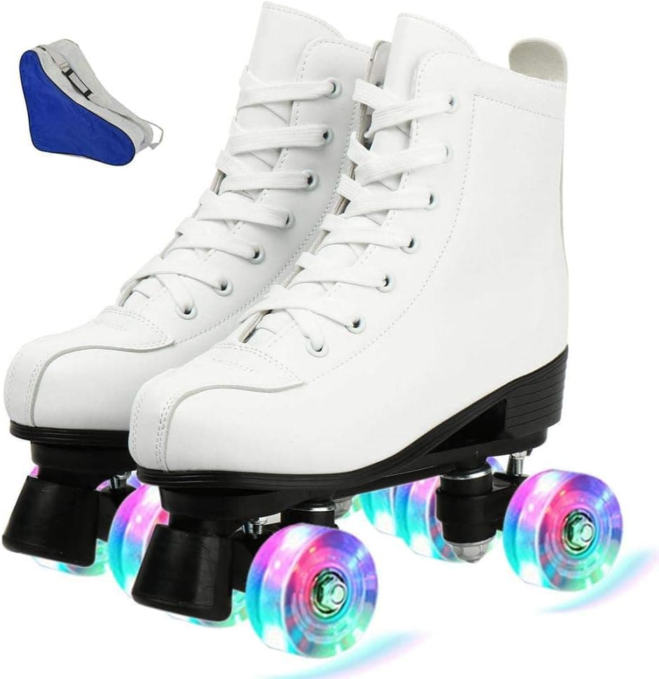 Gets Women's Roller Skates PU Leather High-top Roller Skates Four-Wheel Roller Skates Double Row Shiny Roller Skates for Indoor Outdoor