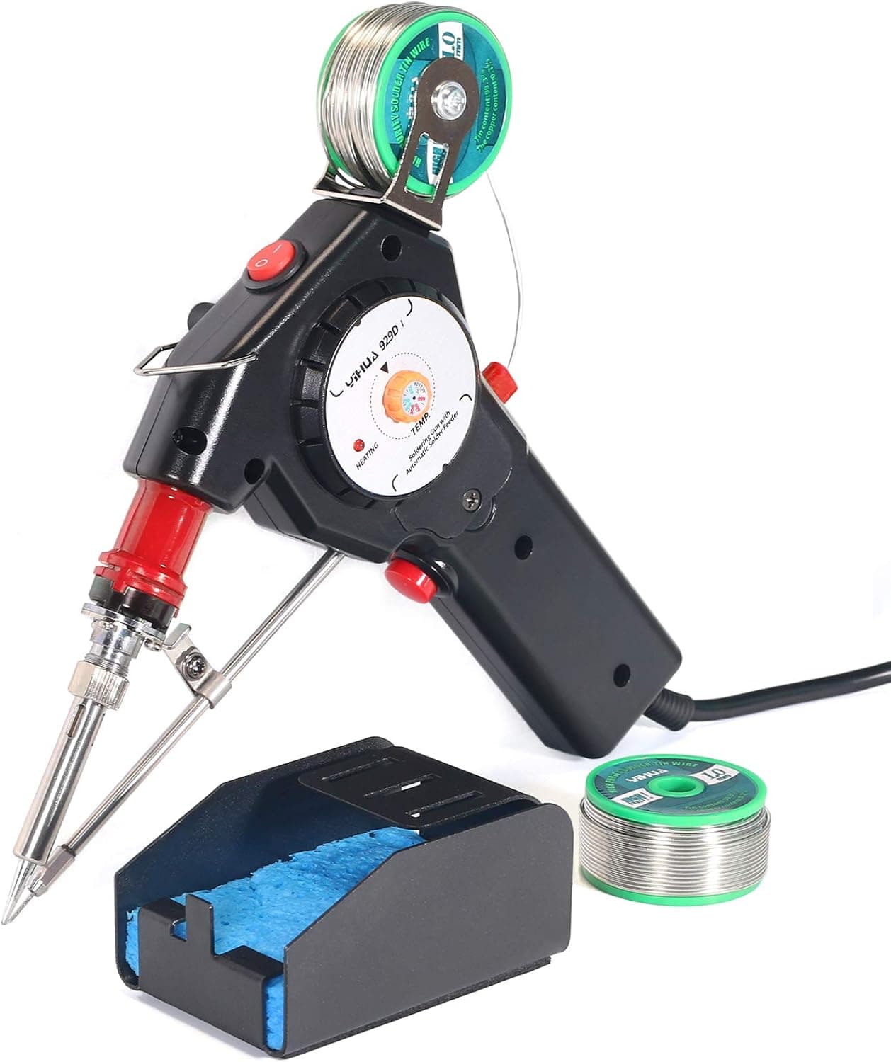 YIHUA 929D-I Motorized Automatic Feed Soldering Gun with Variable Precise Temp (392-842°F), On-off Switch, Temp Adjustment Dial for Single-Handed soldering work, Wire Splicing, Wire-to-switch