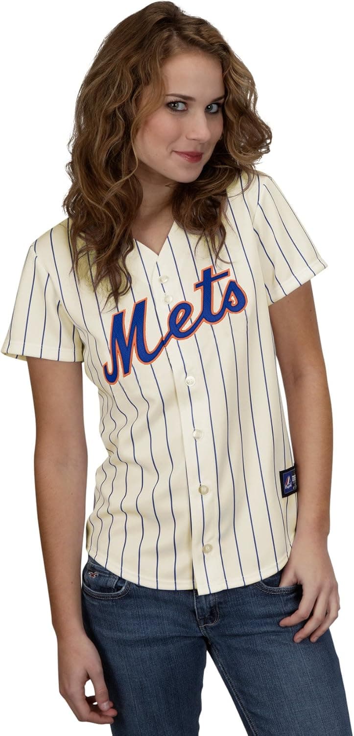 MLB New York Mets Home Replica Baseball Women's Jersey, Ivory/Royal