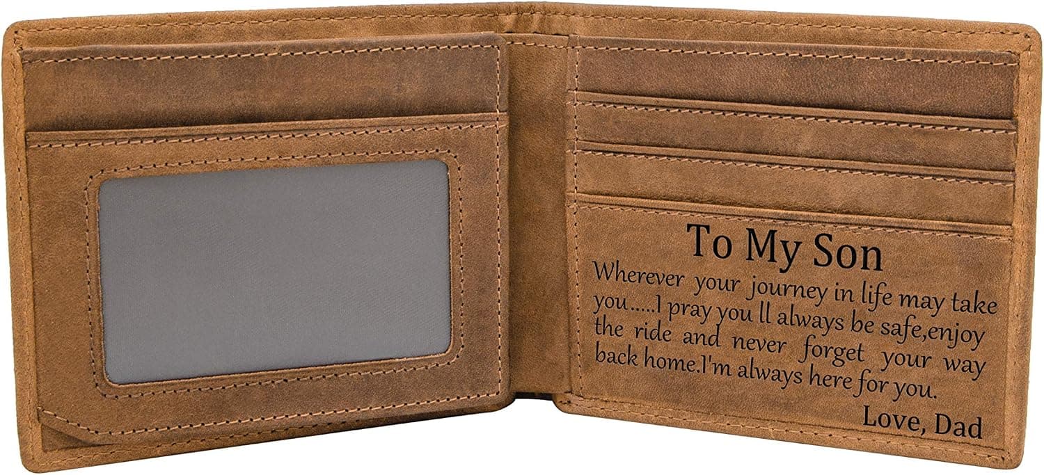 Kenon Personalized Leather Wallet For Men, Engraved RFID Blocking Bifold Stylish Wallet For Husband Son Dad Birthday Valentines Christmas Gifts