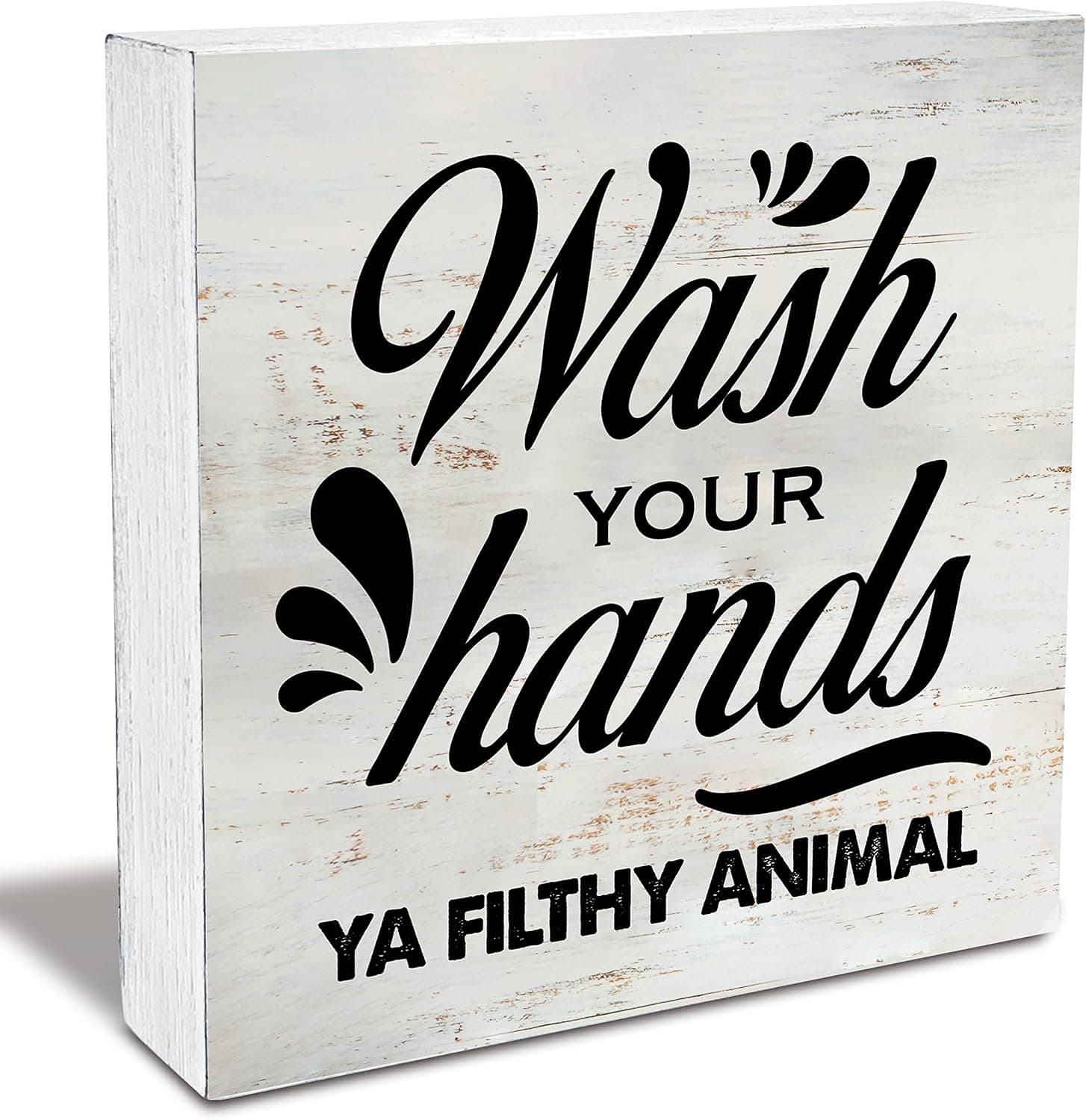 Bathroom Quote Wash Your Hands Filthy Animal Wood Box Sign Rustic Wooden Box Sign Farmhouse Bathroom Restroom Toilet Washroom Desk Shelf Decor (5 X 5 Inch)