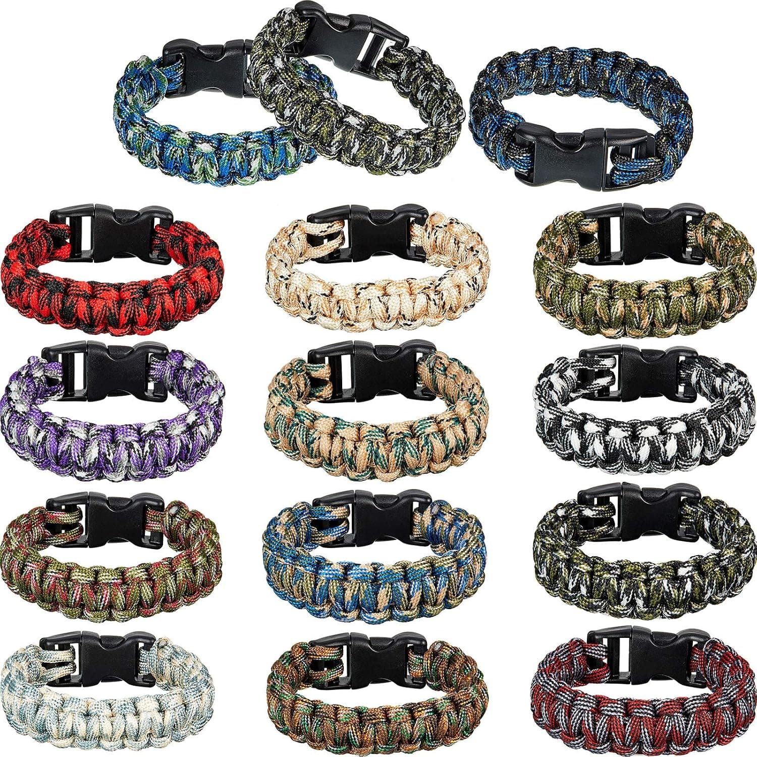 15 Pieces Kids Paracord Bracelet Parachute Cord Bracelet Paracord Bracelets for Men Survival Emergency Tactical Bracelets for Teens Camping Climbing Theme Party Outdoor Activities