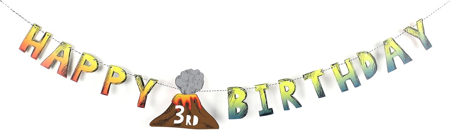 Dinosaur Party - Happy Birthday Banner | Volcano Party Bunting | Dinosaur Birthday Party Supply for children | Age Number Customization