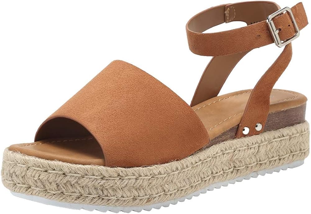 Women's Platform Sandals Espadrille Wedge Ankle Strap Studded Open Toe Sandals