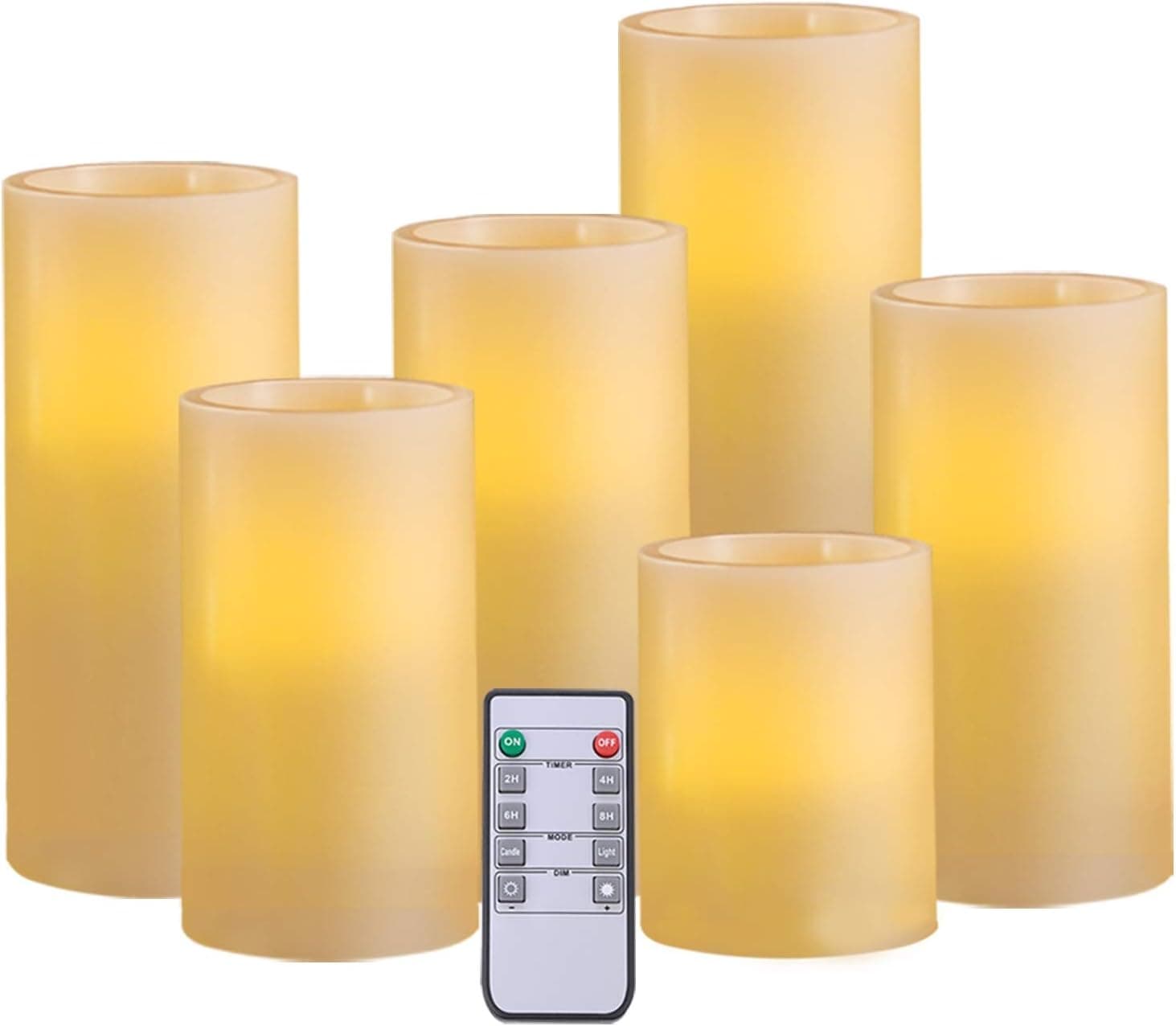 Amagic Pack of 6 Flameless Candles with Remote and Timer - Wax LED Pillar Candles Bulk, Battery Operated Candles for Home Decorations and Gifts(Ivory, H 4" 5" 6" 7" 8" 9" x D 3")