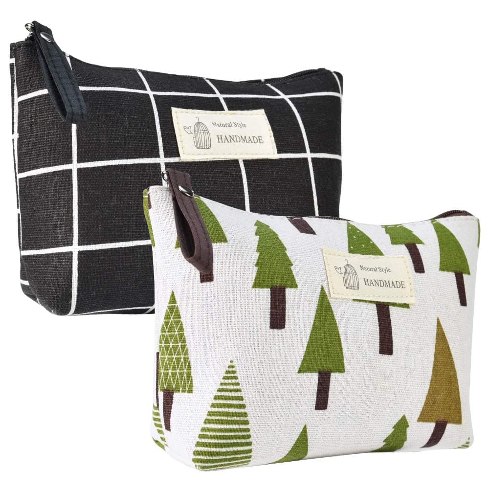 DKAF 2 Pcs Printed Canvas Cosmetic Bag, Multi-Function Travel Cosmetic Bag Coin Purse Holder Bags Pencil Packet Large-Capacity Toiletry Bags-C