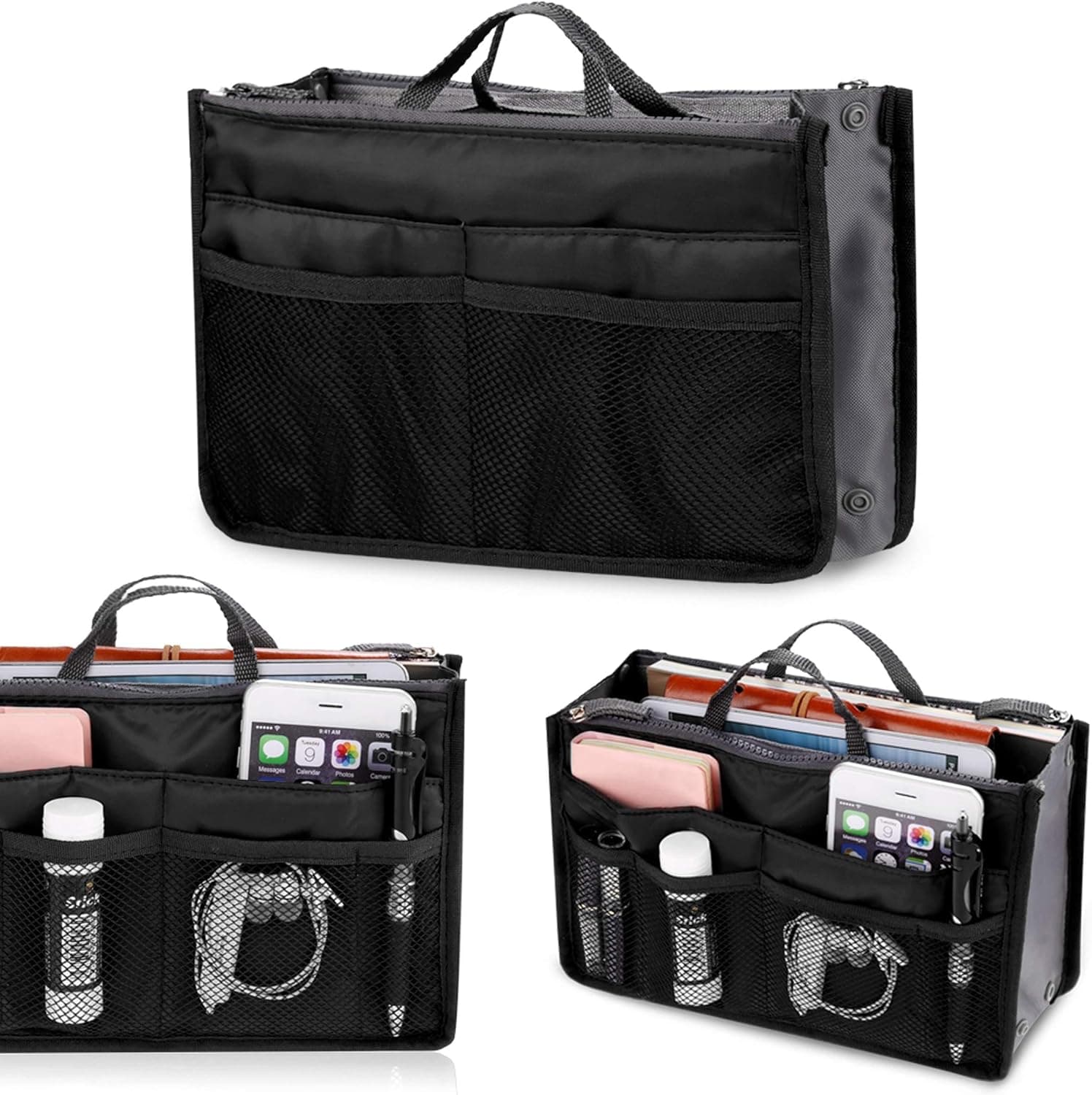 Qenci Fashion Women Multifunction Travel Cosmetic Makeup Insert Pouch Toiletry Organizer Handbag Storage Purse 10.9 X 3.5 X 6.6 inch