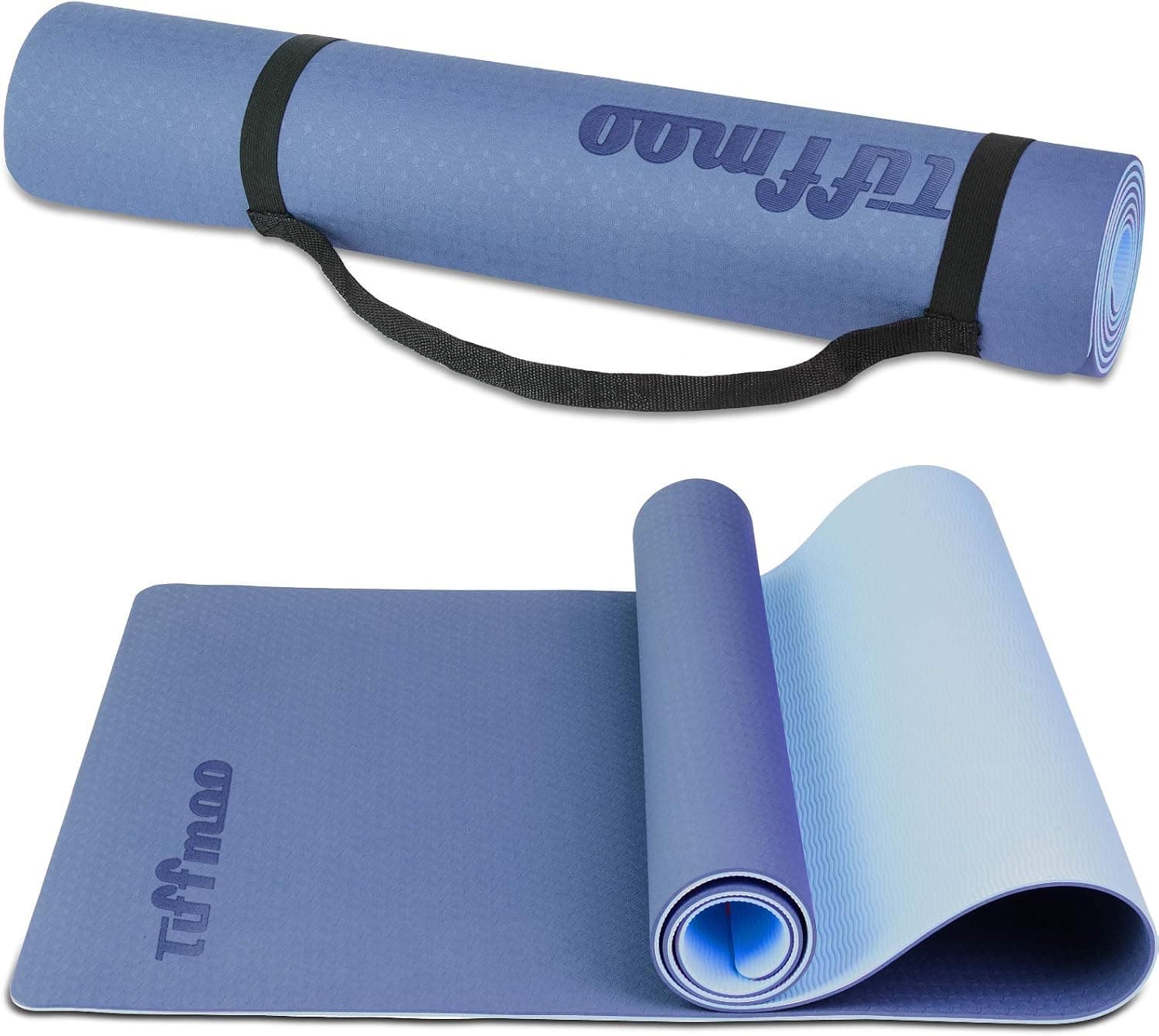 Tiffmoo Yoga Mats, Professional Non Slip Travel Yoga Fitness Exercise Mat with Carrying Strap for Women Men Home Gym Workout Pilates Floor Exercises