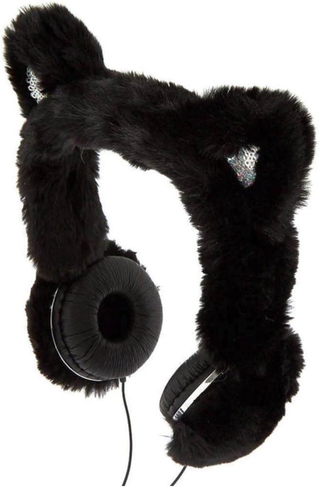 Claire's Girl's Black Cat Faux Fur Headphones