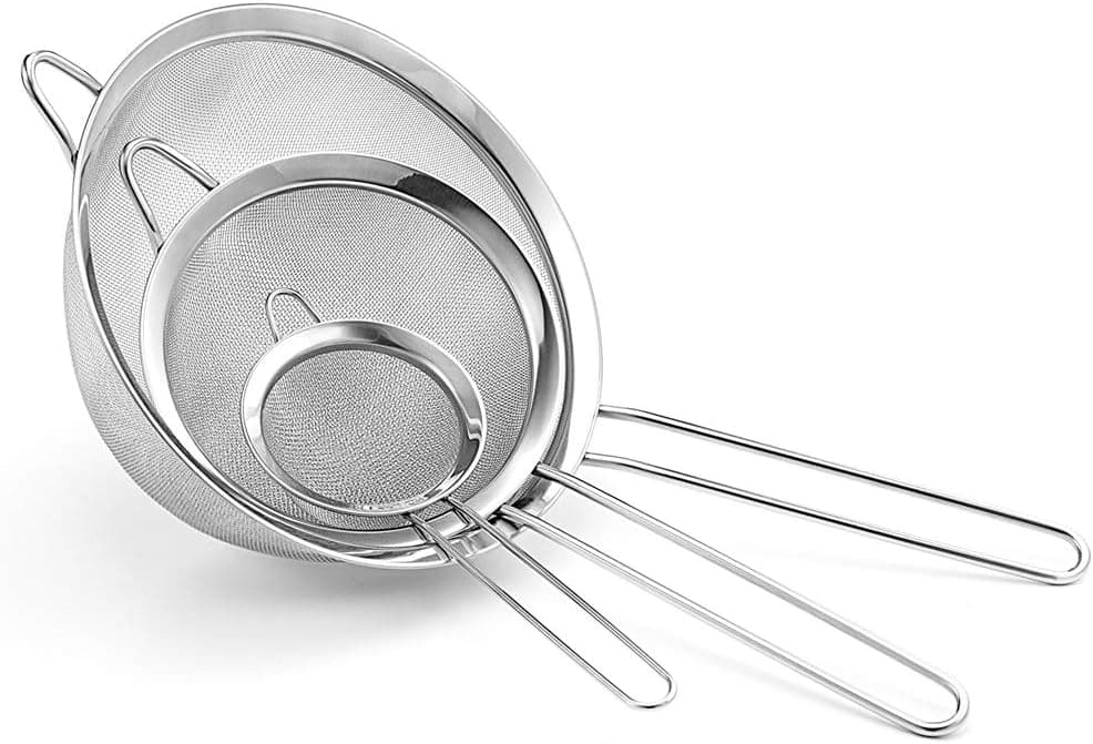 Stainless Steel Strainer,Delicate live Filter spoon Set of 3 pcs -Large, Medium & Small Size， Skimmer Spoon for Straining Pasta Noodles, Quinoa,Spaetzle and Skimming Grease and Foam (Stainless Steel Strainer)