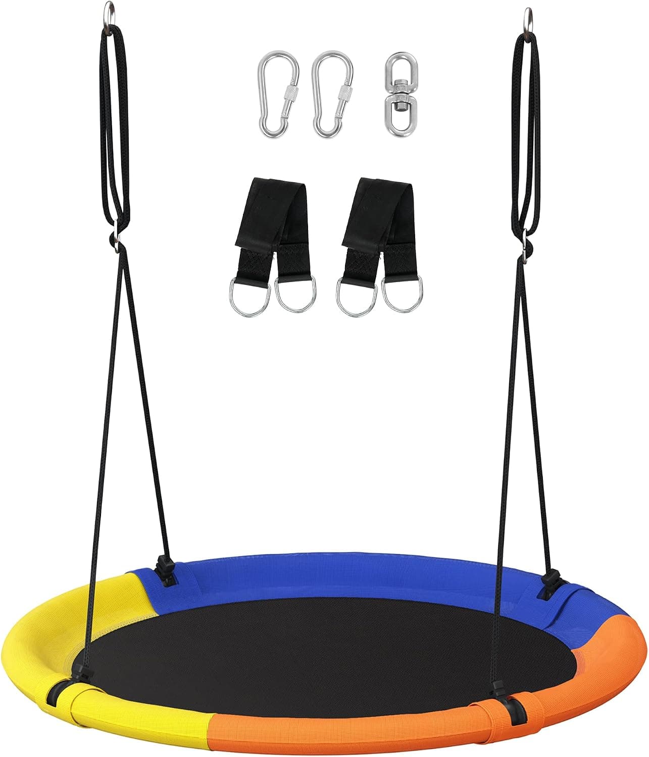 SONGMICS Saucer Tree Swing 40 Inch 700 lb Load Textilene Fabric Includes Hanging Kit for Kids Outdoor Indoor Heavy Duty Safe Durable Easy Install for Backyard and Home Multicolor UGSW001Y02