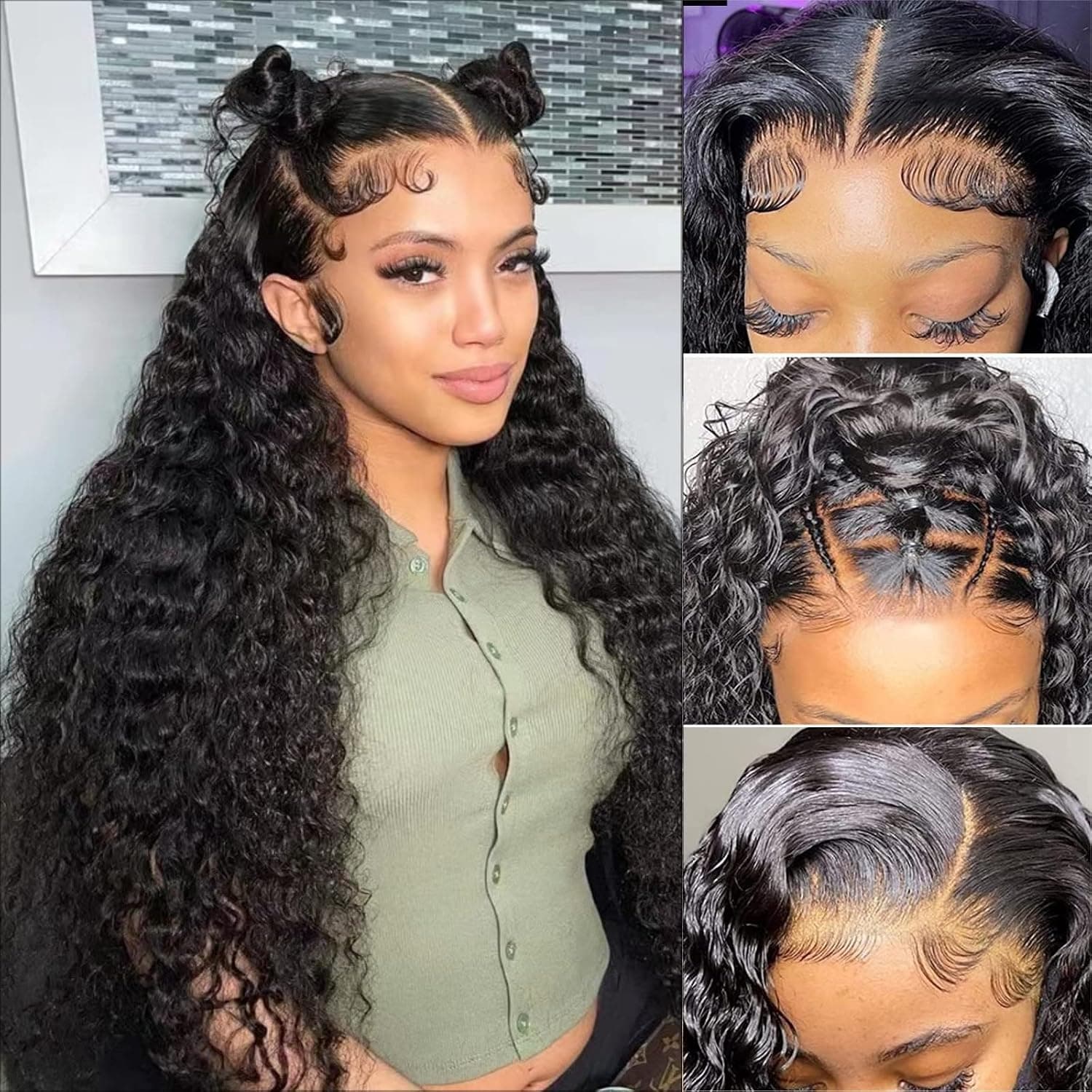 ZFY Deep Wave Lace Front Wigs Human Hair 13×4 Deep Curly Lace Frontal Wigs 180% Density Curly Lace Front Wig Human Hair for Black Women Glueless Wigs Human Hair Pre Plucked Natural Color 26 inch