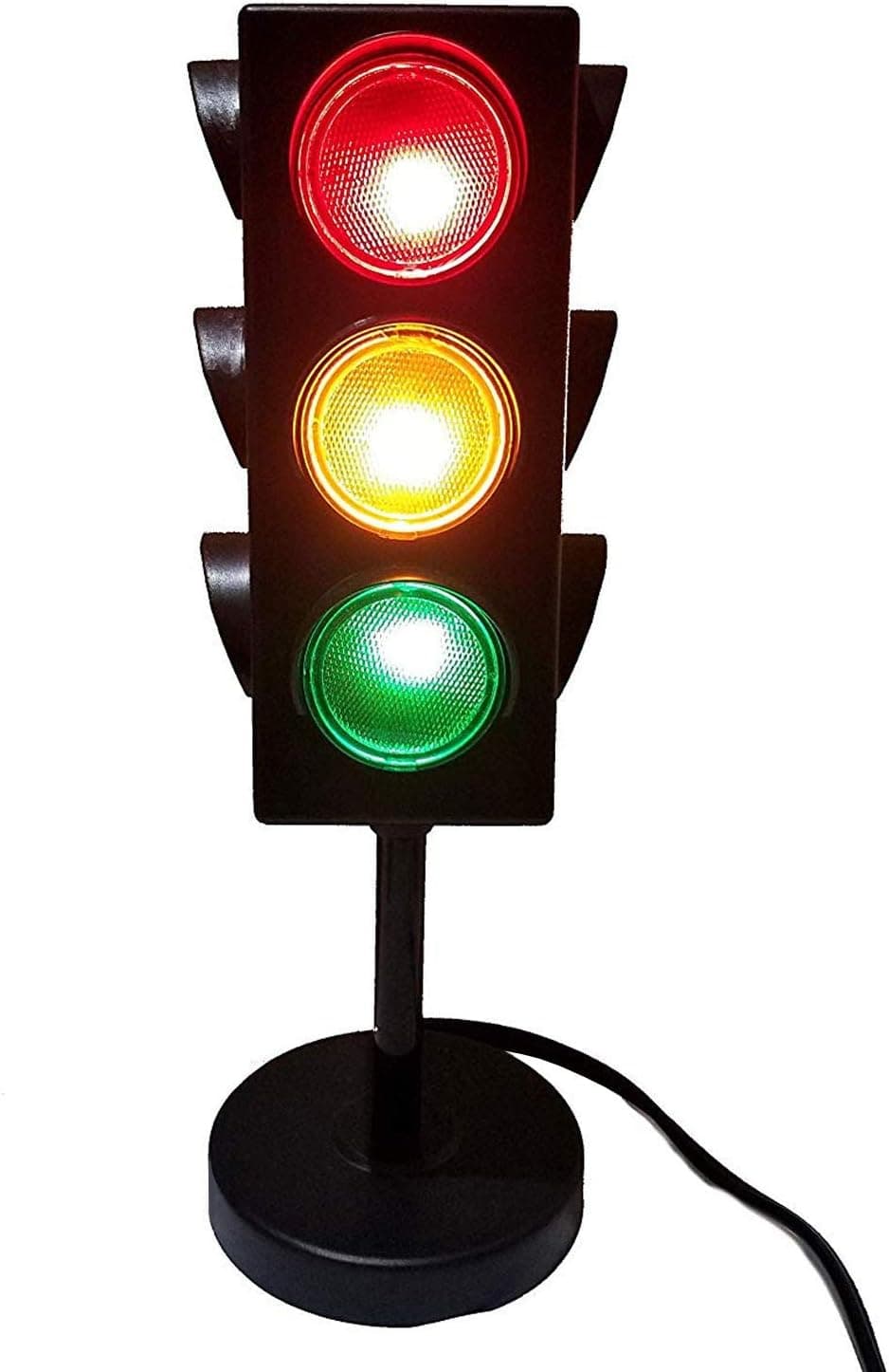 Kicko Traffic Light Lamp with Base - Mini Stop Light Lamp, Blinking - Decoration for Kids’ Bedrooms or Themed Parties - Toy for Pretend Play (11 Inch)