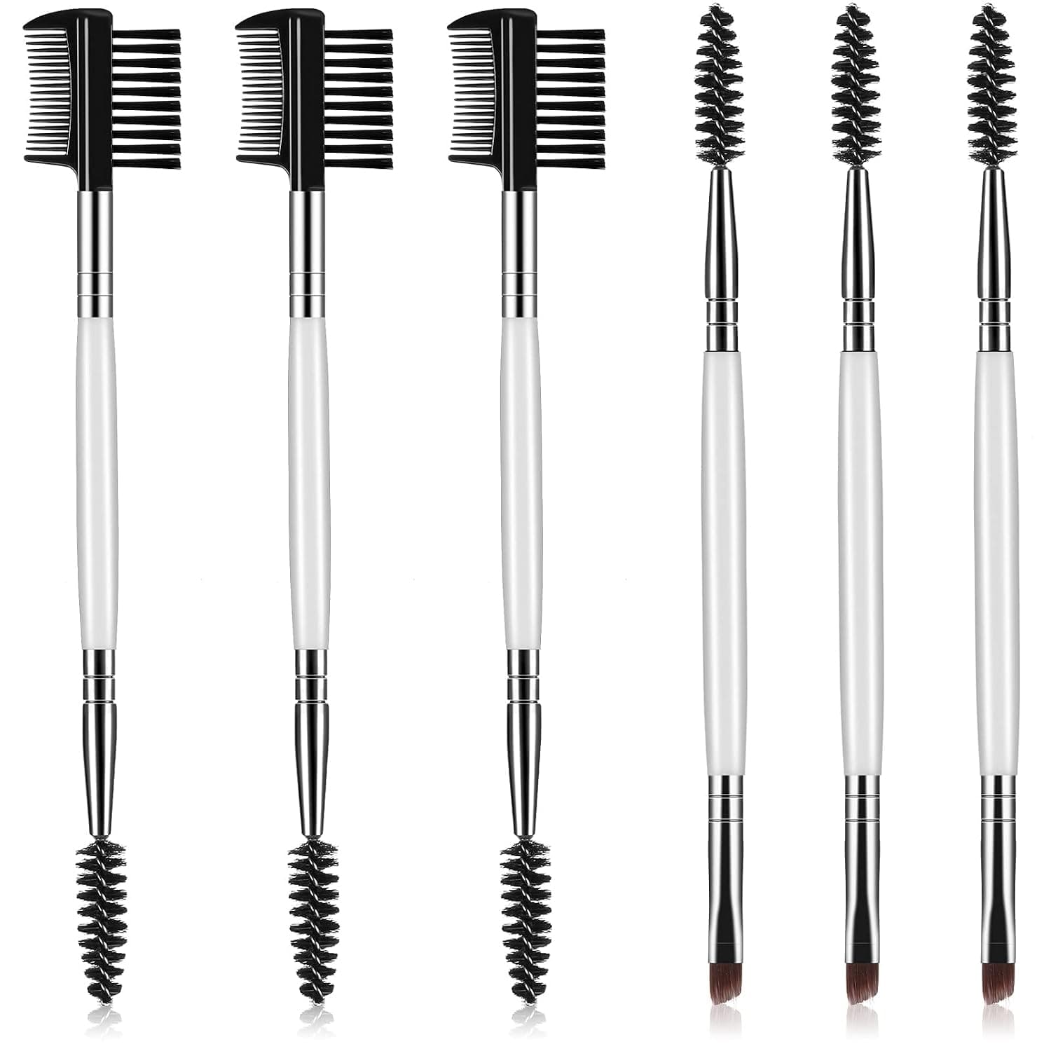 6 Pieces Eyebrow Brush and Comb Set Angled Eye Brow Brush Eyebrow Makeup Tool (White)