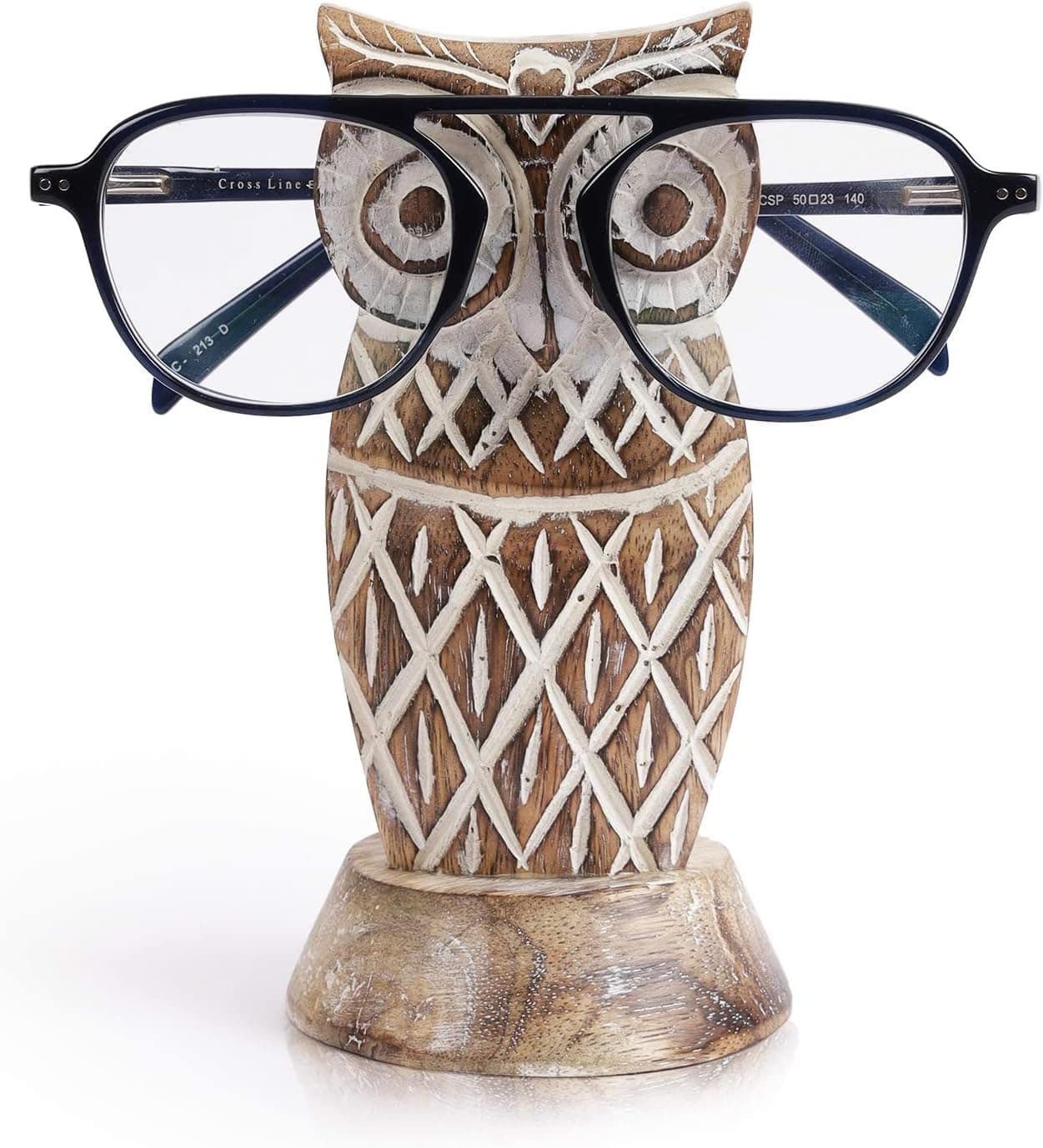 Eyeglass Holder Stand | Owl Spectacle Holder | Handmade White Shabby Chic Design | Wood Tabletop Display Stand | Eyeglass Eyewear Retainer for Women Men | Bedside Display Stand | Christmas Gift