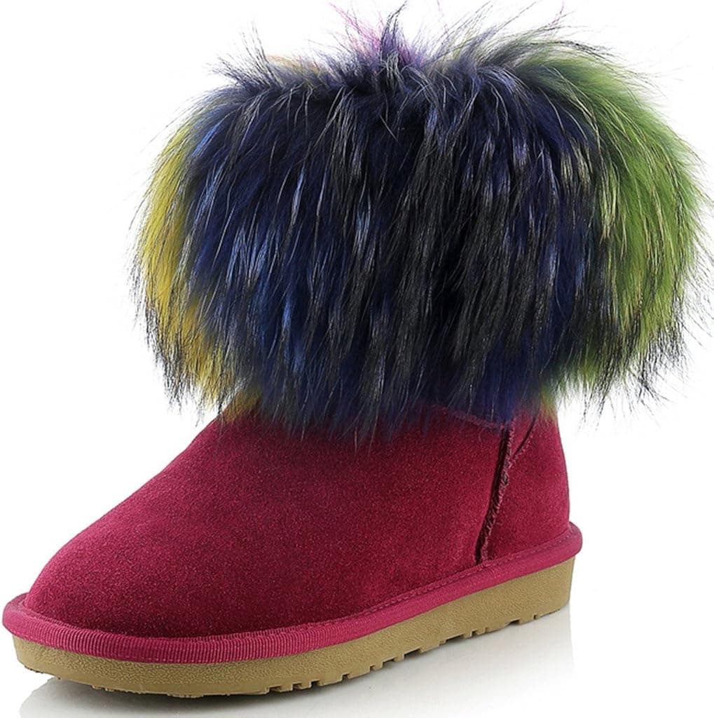 APHNUS Womens Mixed Colors Short Winter Snow Boots
