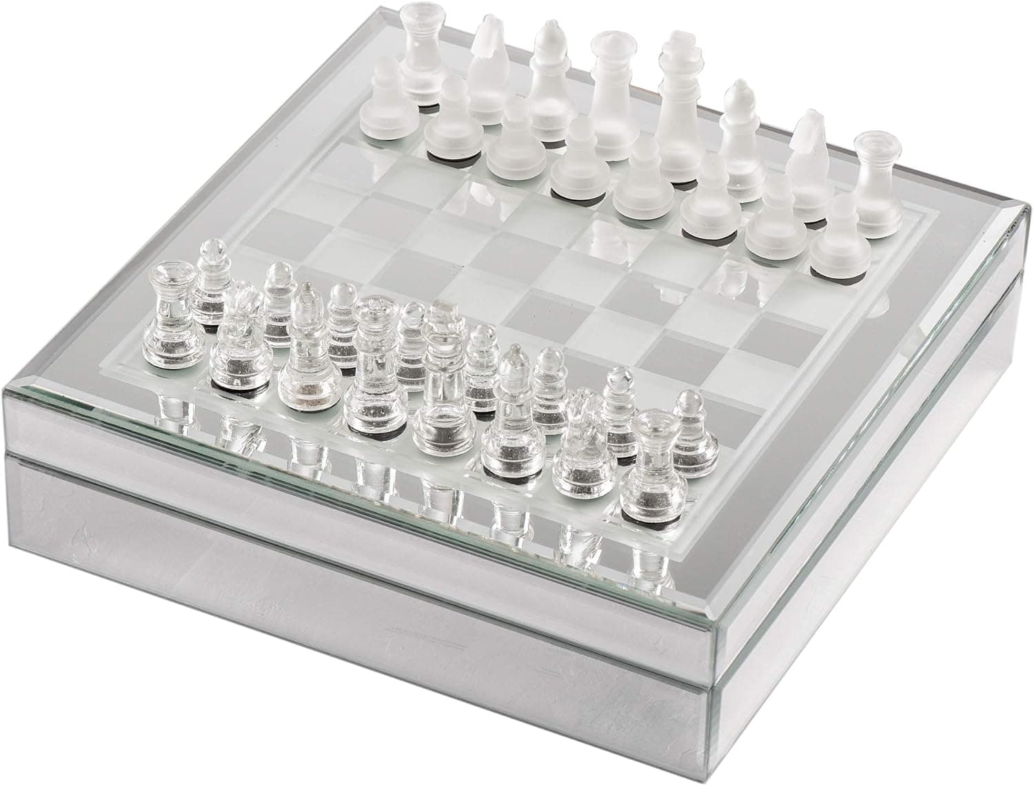 Elle Decor 326130-GBG Square Mirror Glass Chess Game, Silver