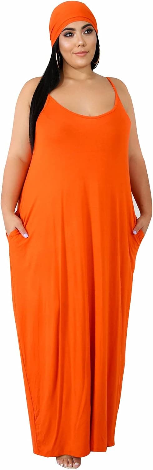 Tycorwd Women's Plus Size Casual Maxi Dresses Summer Suspender Beach Dress Sundress with Pockets