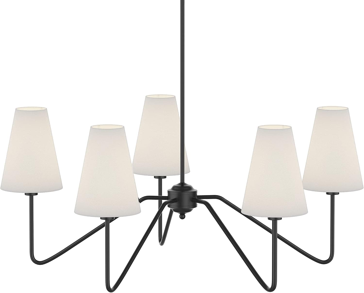 Electro bp;30" Dia 5-Arm Classic Chandeliers Matt Black with White Linen Shades,200W