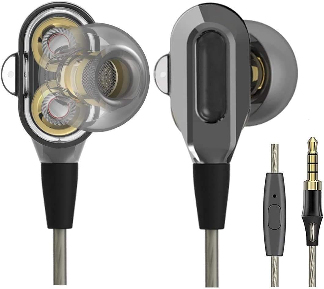 LTXHorde Earbuds Headphones with Mic High Definition Dual Dynamic Driver in-Ear Compatible for Cellphones,Tablets and 3.5 mm Jack Plug(Silver)