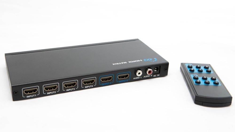 Voygon 4x2 4-In 2-Out HDMI Matrix Switch Switcher Splitter w/ Remote, 3D 1080P, for Bluray, PVR/Netflix/Roku/Kodi Box, PS4/PS3, XboxOne/Xbox360, iPhone/iPad/Android/Fire, VGHM4X2