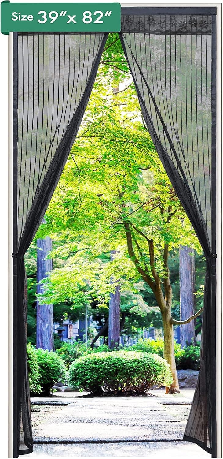 Magnetic Screen Door, AIFFERA Hanging Door Screen Heavy Duty Screen Curtain and Full Frame Hook&Loop,Self Sealing Hands Free Pets and Kids Friendly 82“x 39“ Black