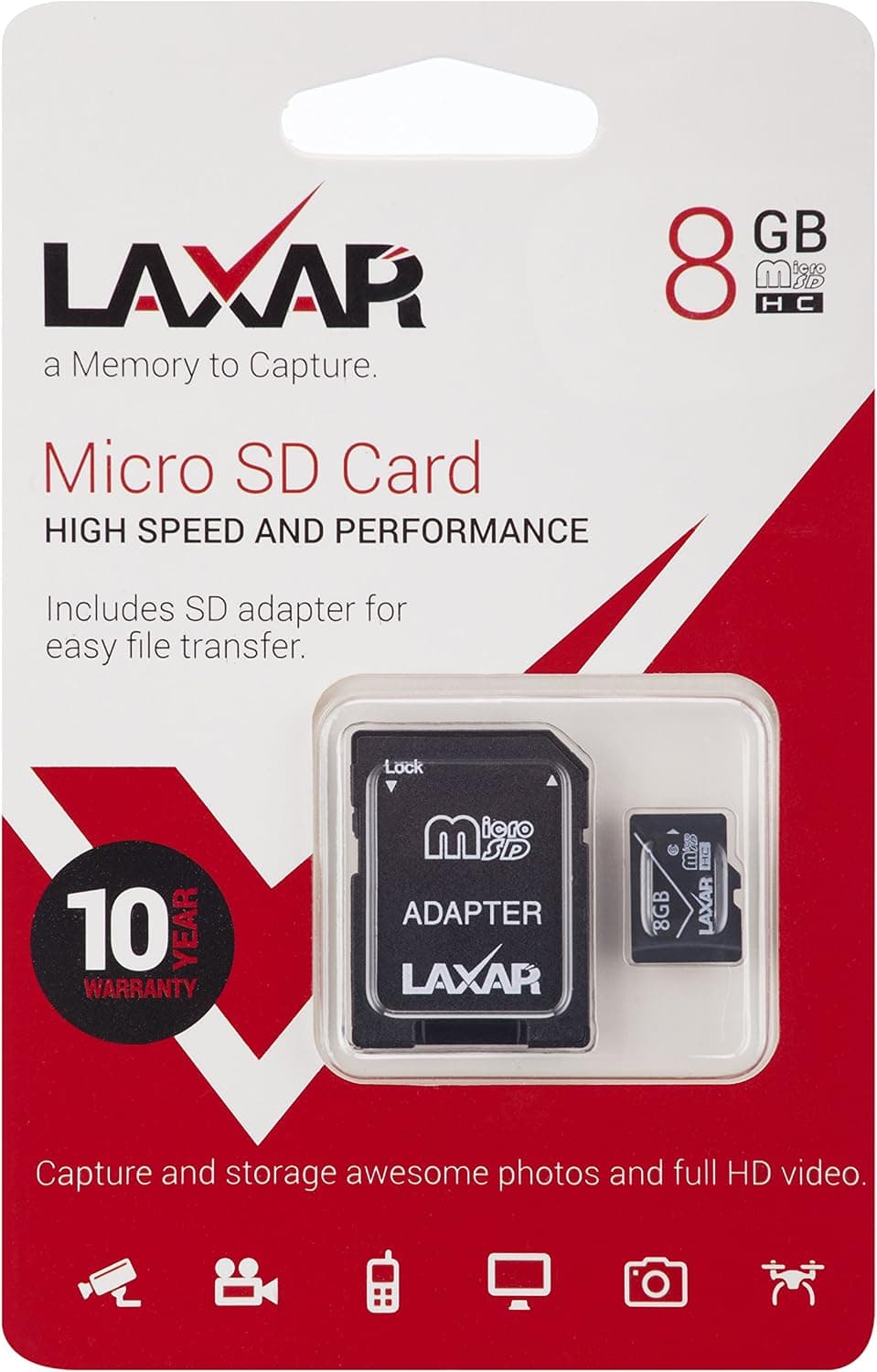 LAXTEK Ultra 8GB Micro SD TF Memory Card Class 10 with Micro SD to SD Adapter High Performance SD Card - Full HD & 4K Photos & Video Storage