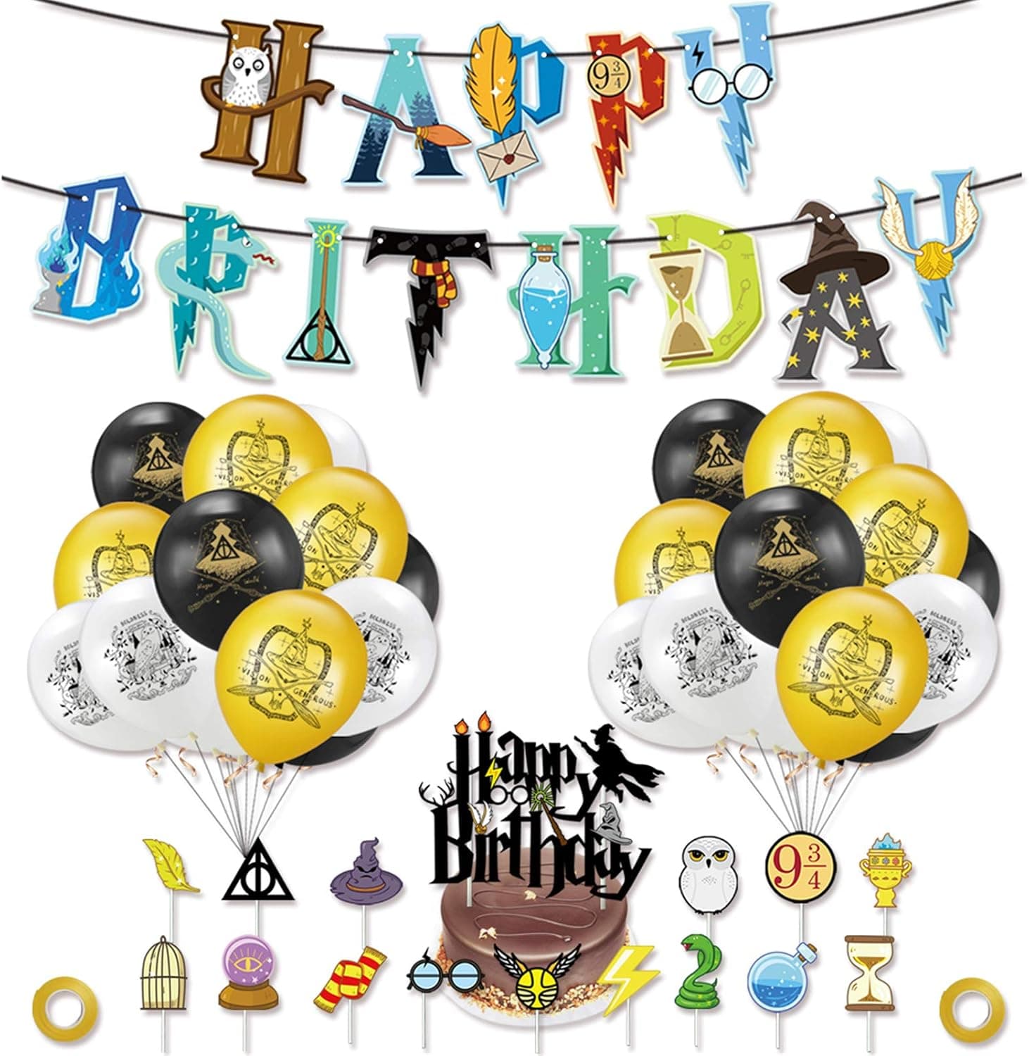 Magical Wizard Birthday Party Supplies, Wizard Theme Party Decorations- Happy Birthday Banner, Balloons,Cake Topper, Cupcake Toppers for Birthday Party Decorations