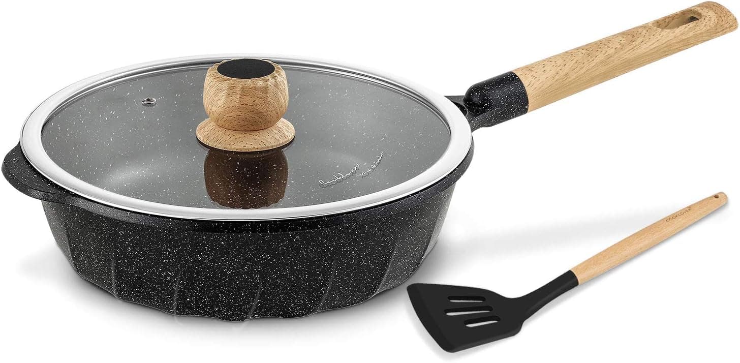 COOKLOVER Nonstick Saute Pan 100% PFOA Free Cookware Induction Skillet Stir Fry Pan with lid 11 inch - Black