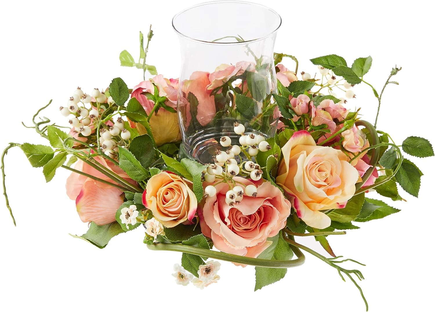 Nearly Natural 4685-AP Mini Rose Candelabrum Silk Flower Arrangement,Assorted Pastel