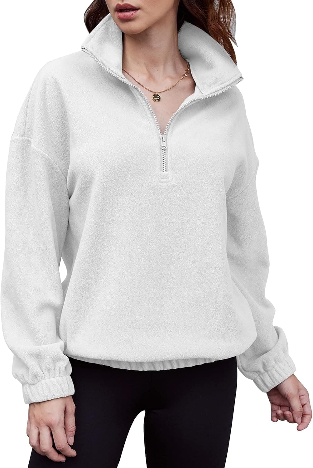 Zeagoo Women's Long Sleeve Sweatshirt Lapel Half Zip Pullover Drop Shoulder Fleece Pullover Tops S-3XL