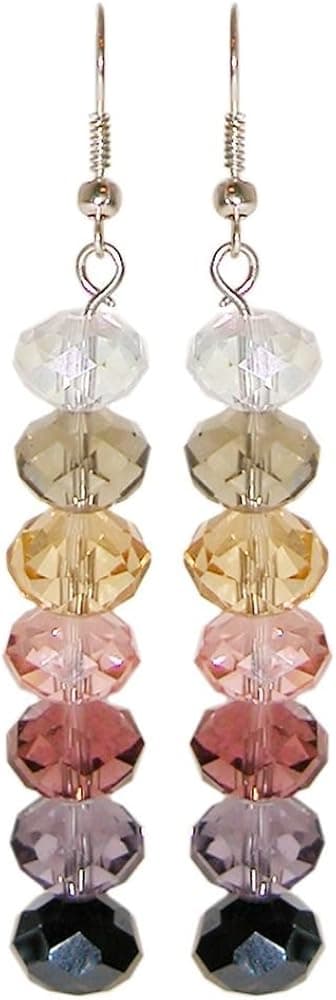 Molded Faceted Glass Drop Earrings, in Multi with Silver Tone Finish