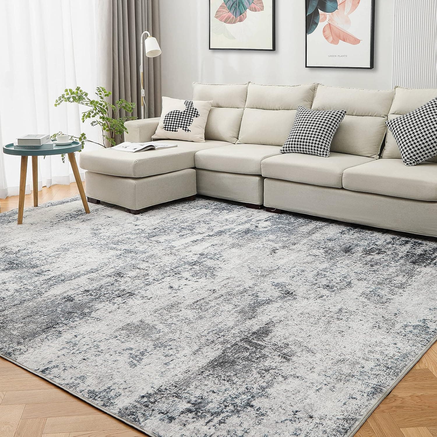 Area Rug Living Room Rugs: 8x10 Indoor Abstract Soft Fluffy Pile Large Carpet with Low Shaggy for Bedroom Dining Room Home Office Decor Under Kitchen Table Washable - Gray/Blue