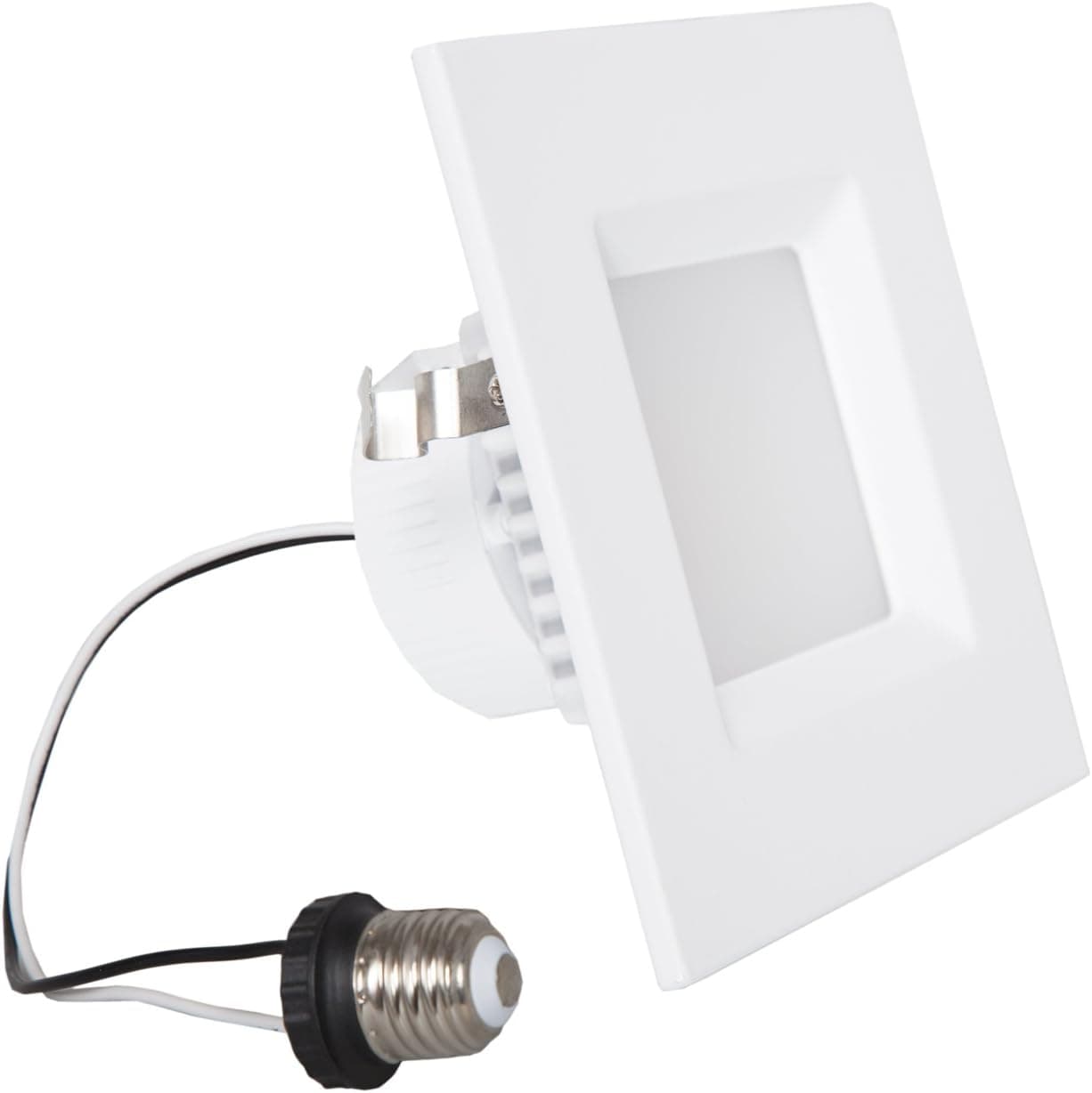 Maxxima 4" Inch 11W LED Square Downlight Fixture Retrofit Dimmable 2700K Warm White 830 Lumens 75 Watt Equivalent, Fits Round Ceiling Cans, Straight Wire E26 Connector
