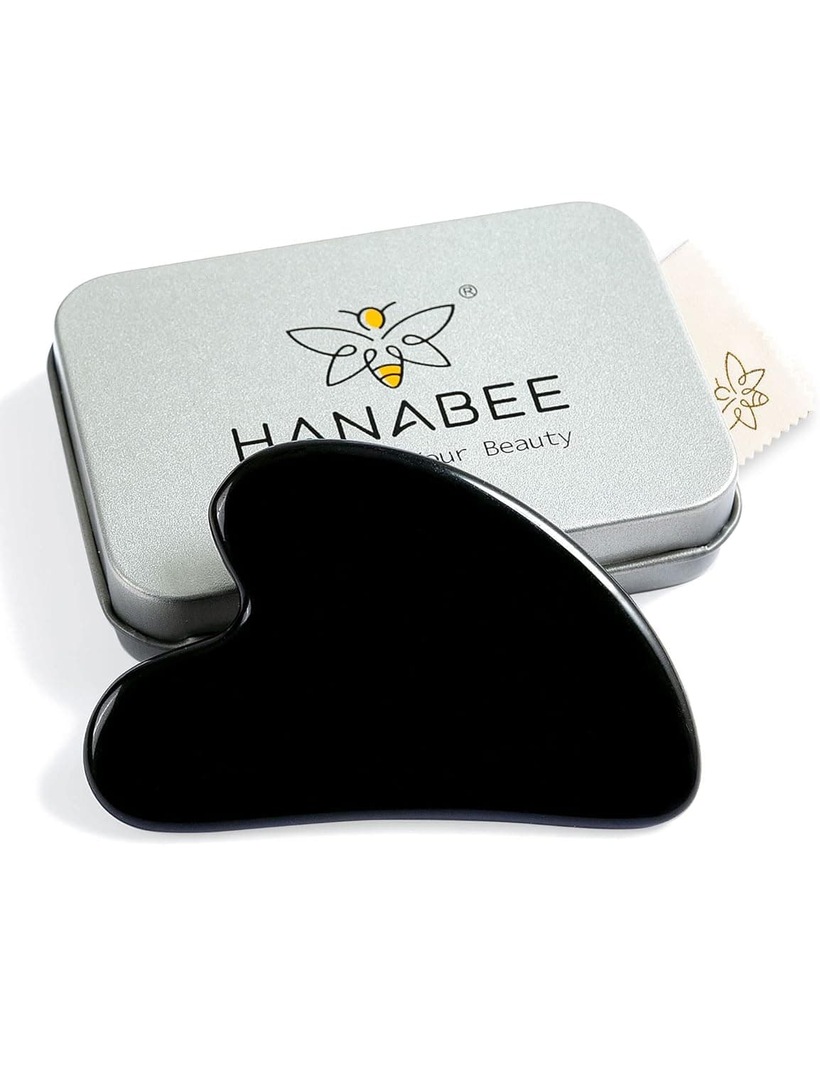 HANABEE Gua Sha Tool Rose Quartz,Guasha Tool for Face,Gua Sha Massage Tool,Beauty Face Massager,Eye Massager,Double Chin Reducer,Lymphatic Drainage,Face Lift, Guasha Facial Tool (Black Obsidian)
