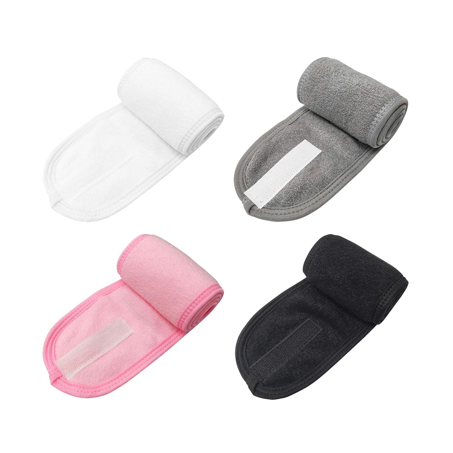 Facial Spa Headband, Makeup Headband, Face Wash Towel Headband with Magic Tape(4 Pack, Pink, Black, White, Gray)