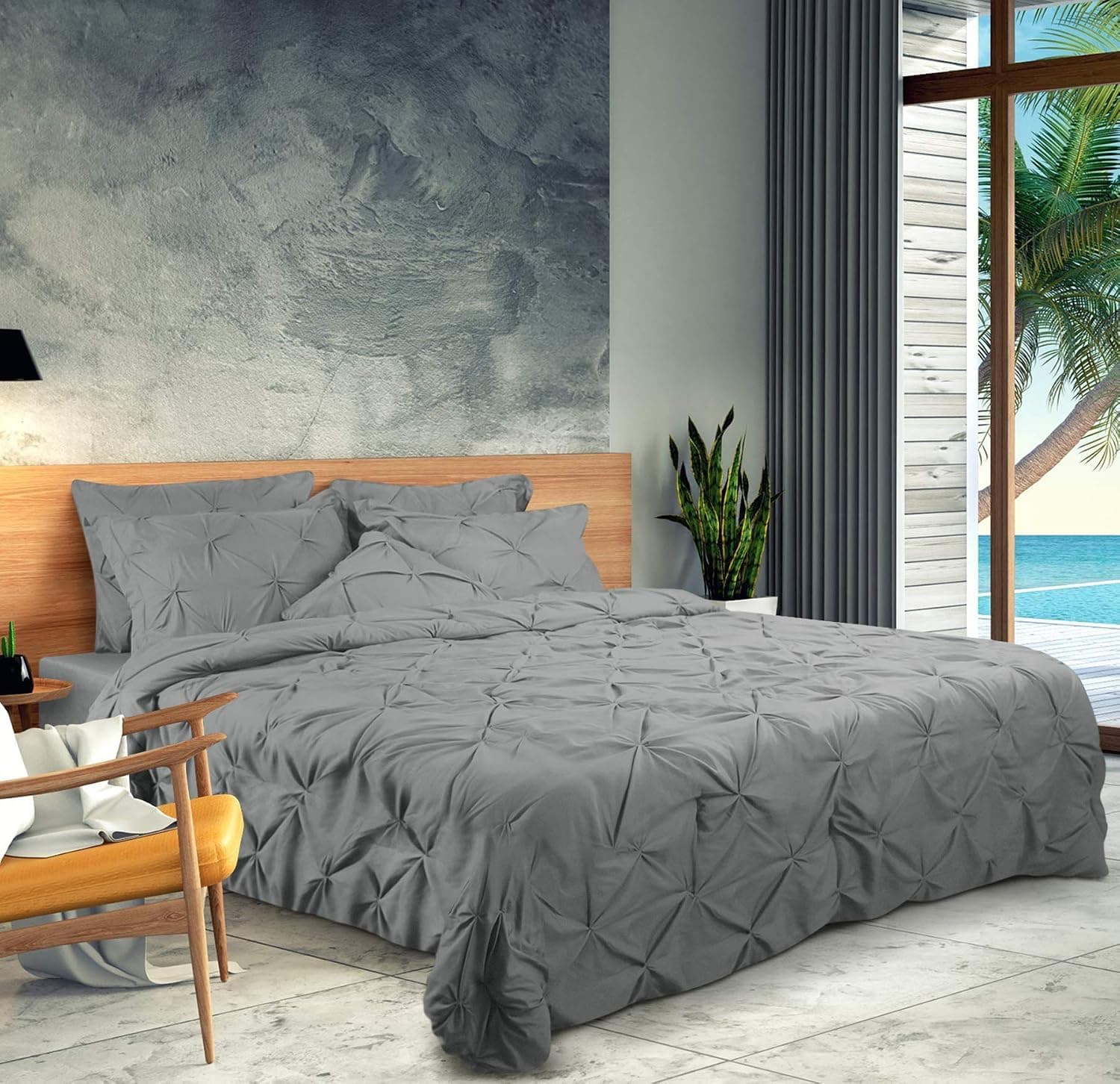 Utopia Bedding 7 Piece Pintuck Bedding Queen Set - 1 Queen Comforter, 2 Pillow Shams, 2 Pillow Cases & 1 Bed Skirt