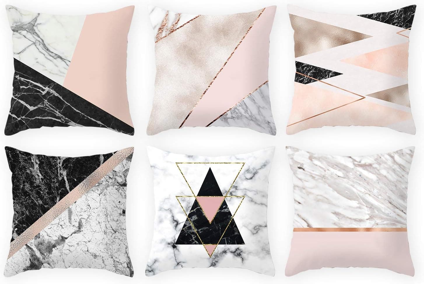 IMANDALE Marble Throw Pillow Covers – Decorate Pillow Cases Set of 6 for Home, Office, Dorm Decor 18x18 Inches (Pink and Black 2)