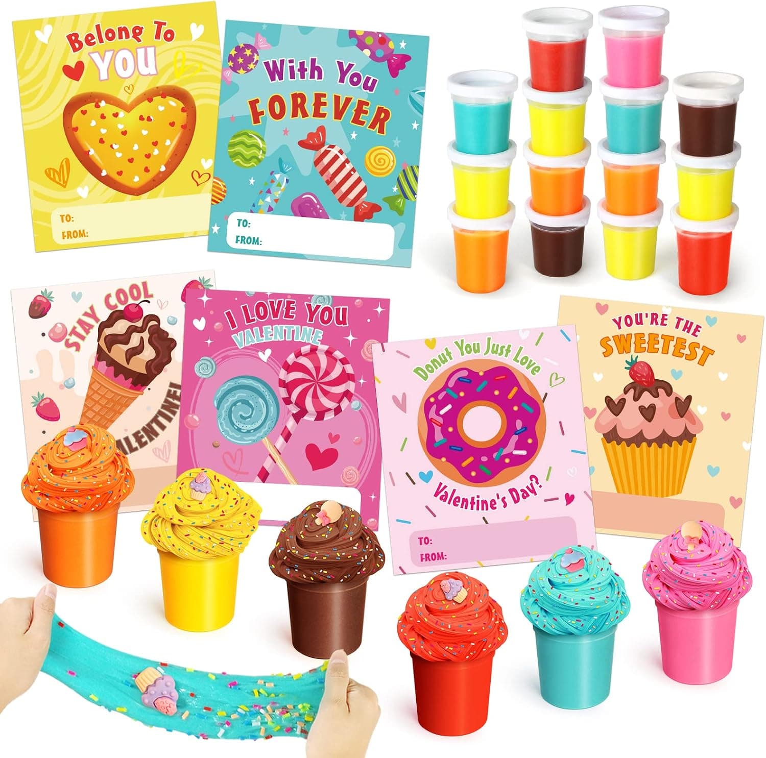 Valentines Day Cards for Kids- 24 Set of Butter Slime with Valentine's Day Card Bulk, School Classroom Valentine's Gifts Exchange, Valentine's Party Favors for Kids, Valentine's Prizes