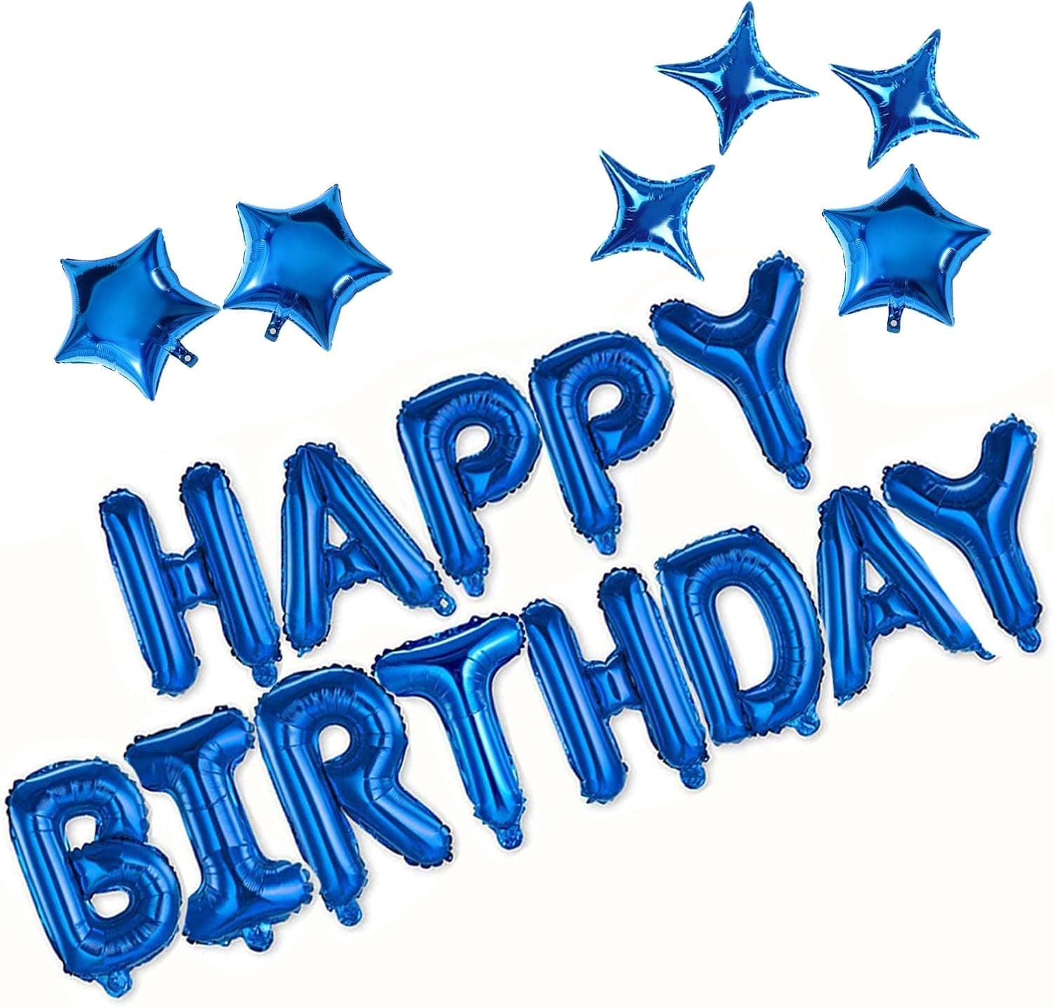 Birthday Banner (3D Blue) Mylar Foil Happy Birthday Balloons, 23pcs Birthday Party Decorations with 6pcs Extra Shining Star Balloons for Kids Boys Men Adults Ecofriendly Party Supplies