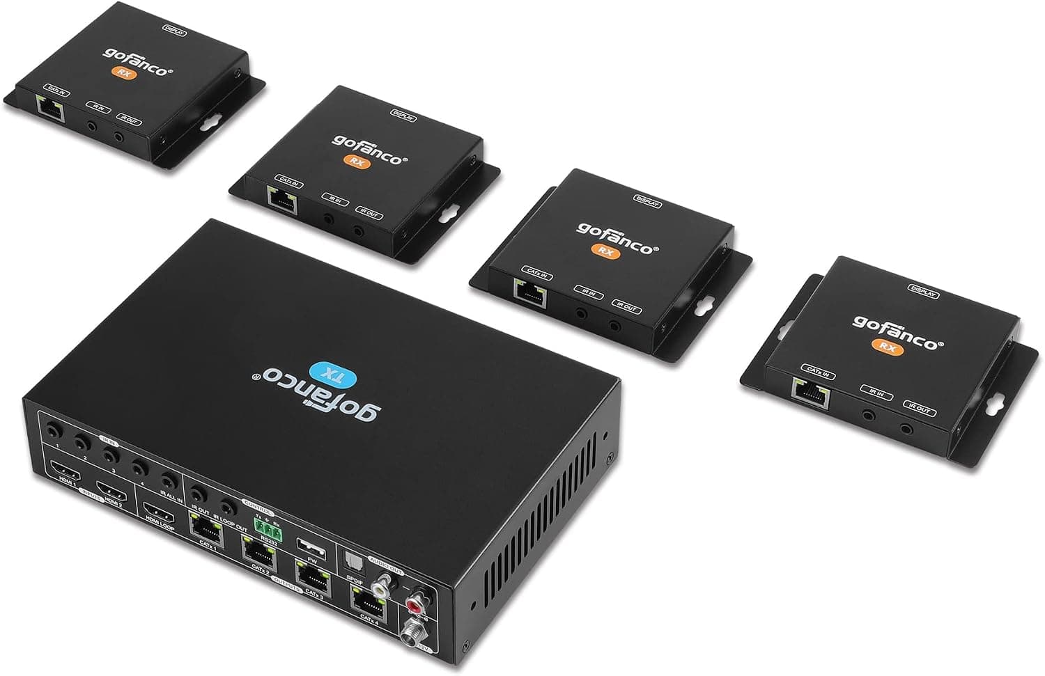 gofanco HDMI 2.0 2x4 Splitter/Extender – Up to 230ft CAT Extension, 4K 60Hz 4:4:4, HDR, HDMI 2.0, HDCP 2.2, Dual IR, PoC, EDID, Auto Downscale, Loopout, Cascadable, Firmware Upgradable (HDExt24-HD20)