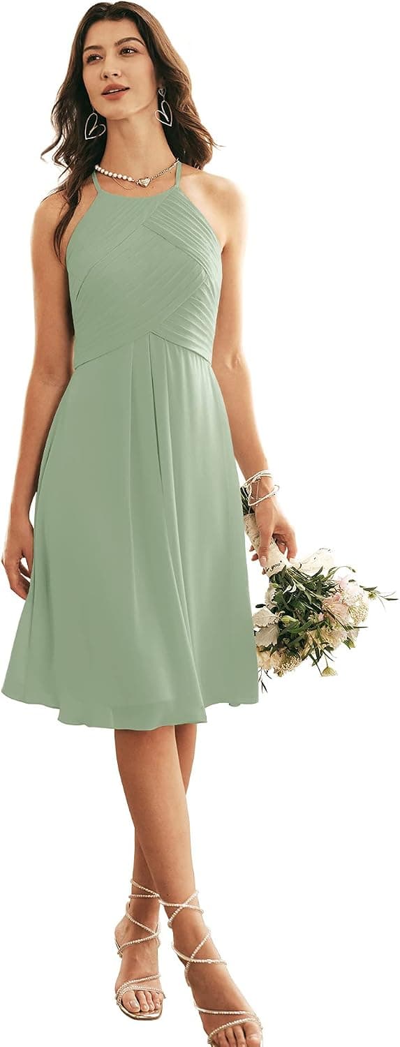 ALICEPUB Halter Chiffon Bridesmaid Dress Short Cocktail Formal Dresses for Women Party