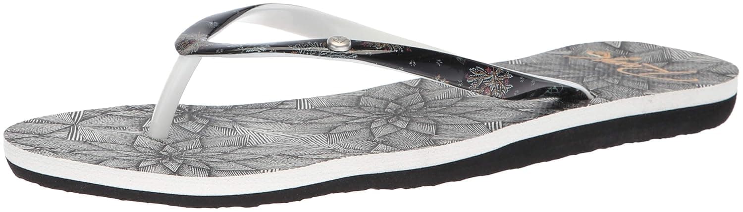 Roxy Women's Portofino Flip Flop Sandals, Black/White Print, 10 M US